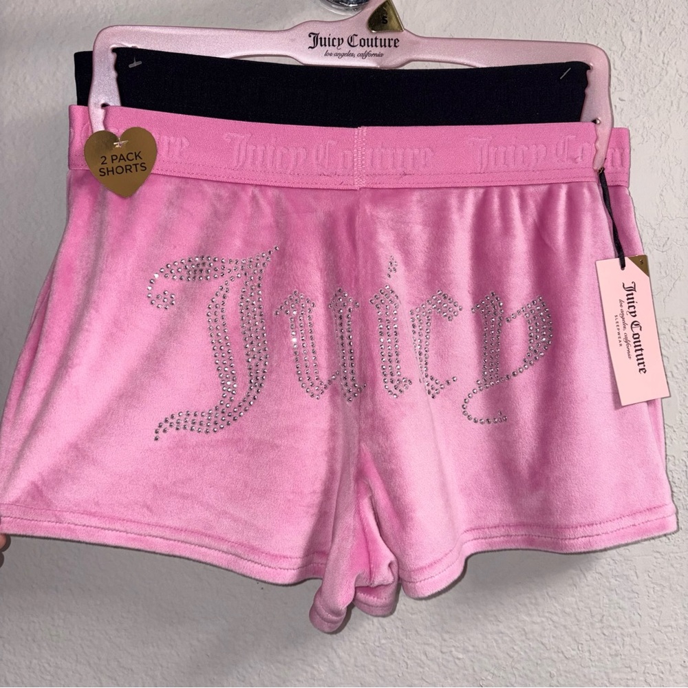 Juicy Couture 2pc Pink Bling & Black Debossed Sleep Shorts Set NWT